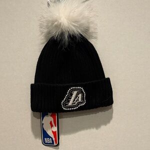 Los Angeles Lakers - Pearl Jeweled Black Beanie with White Fluffy Pom. NWT. NBA